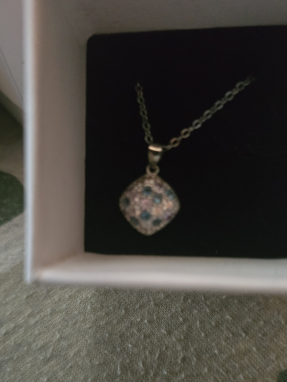 Silver Pendant Necklace with Blue and Clear Stones - Women Jewelry